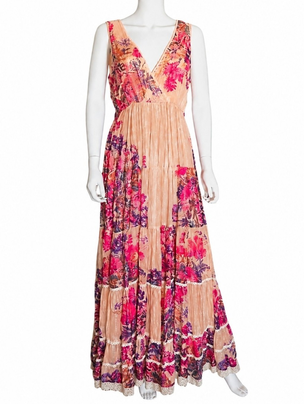 Hemant & Nandita | Leah Floral Tiered Maxi Dress | Resort Boho | Size L
